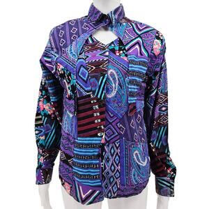 Vintage 90's Western Women's Button Up Shirt Blue S